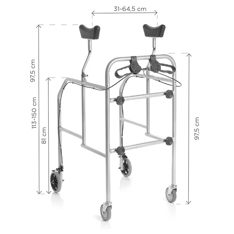 Stainless Steel 4-Wheel Walker, CE Certified Medical Walking Aid, Health Care Equipment, Assist Device, Carton Packaging