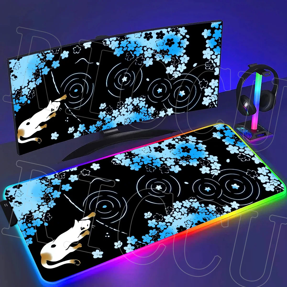 

RGB XXL HD Japan Cherry Blossom Cat Mouse Pad Laptops Gaming Desk mat Sakura LED Mousepad Office Carpet Gamer Keyboard Computer