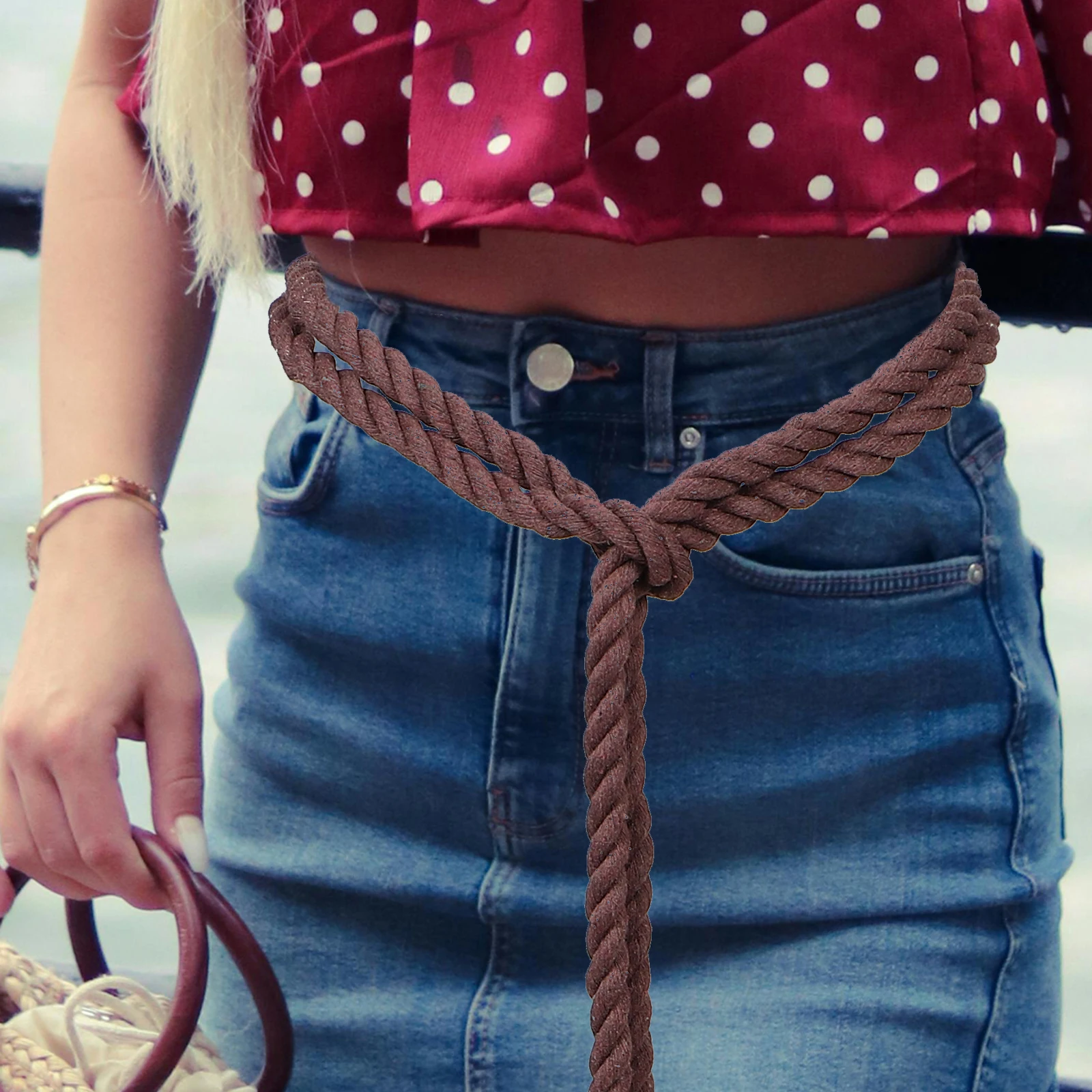 

Cotton Tie Belt for Versatile Styling Coffee Braided Decorative Tassels Medieval Rope Long Adjustable