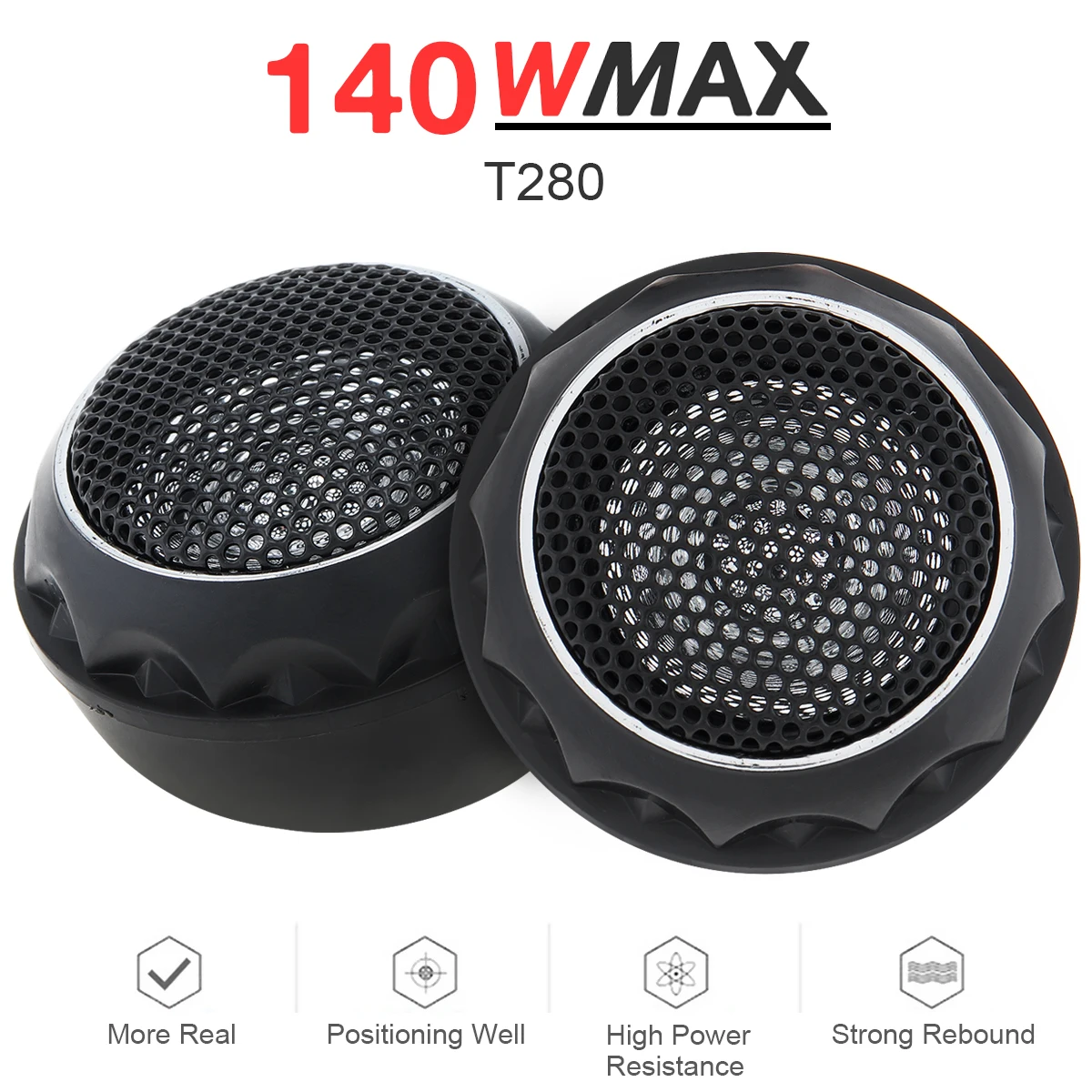 

2pcs 150W YH-T280 12V High Efficiency Lightweight Mini Dome Tweeter Speakers Built-in Crossover for Car Audio System