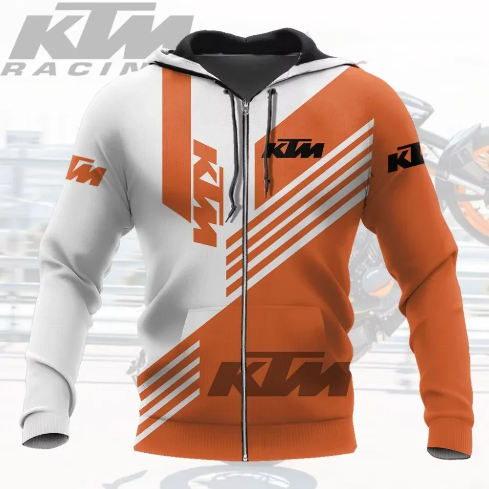 KTM riding zip-up hoodie 3D long-sleeved men's motorcycle sportswear suitable for adult casual riders in autumn and winter