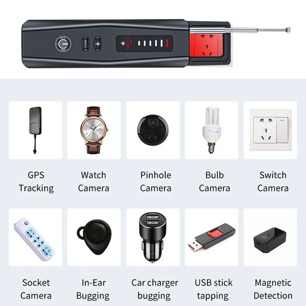 Car GPS Bug Mini Search Device 5 Levels Sensitivity Wireless Camera Detector Rechargeable Bug Finder Security Protection Gadget