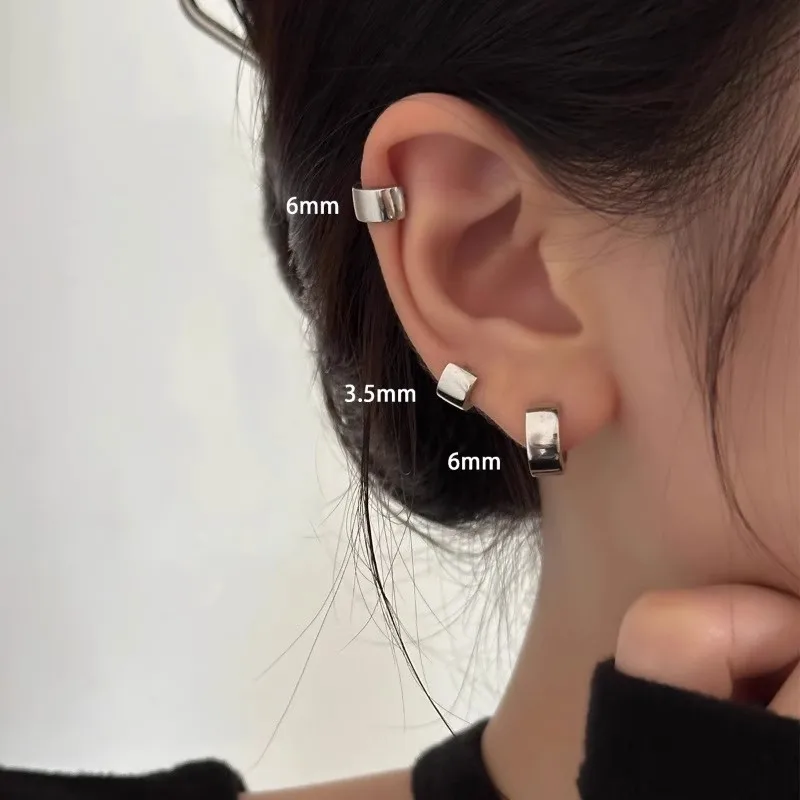 Pendientes de Aro Redondos Plateados de Nueva Colección 2026 para Mujer, Joyería Minimalista de Metal con Cierre de Cartílago de Círculo Ancho