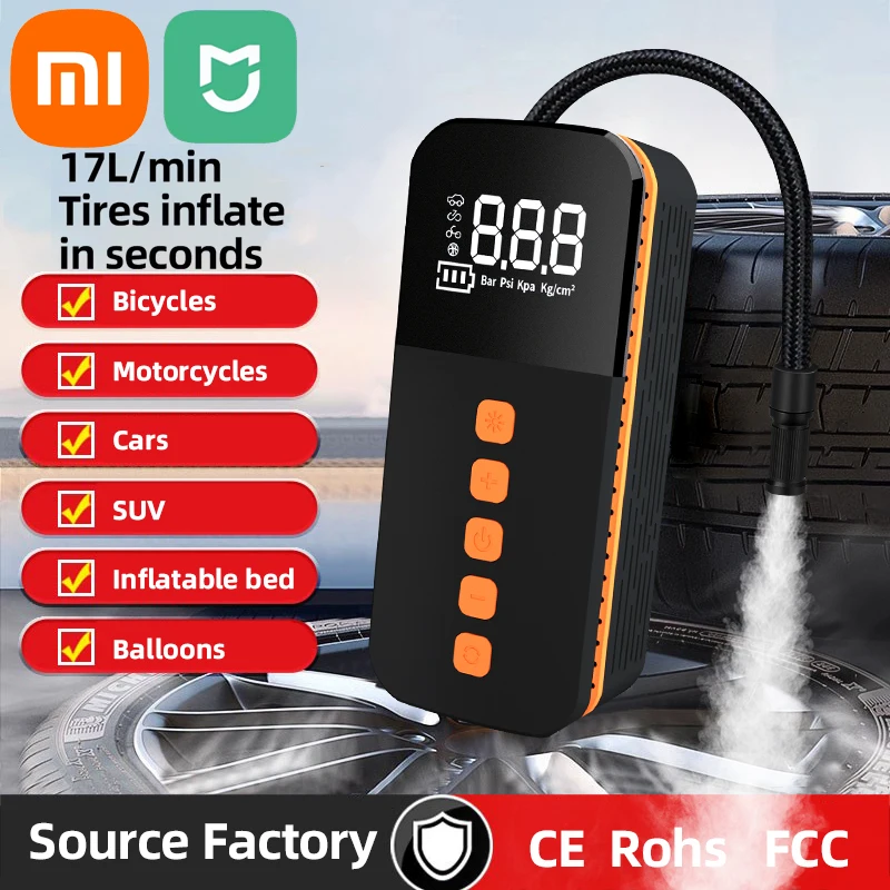 Xiaomi Mijia Smart RC Electric Portable Compressor Tire Inflator  Lighting Auto Off For Car Motorcycle Air Pump Bicycle Ball