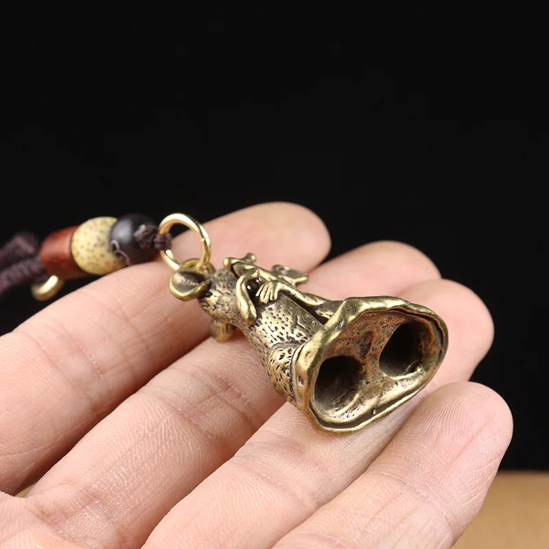 Vintage Brass Solid Zodiac Rat Lovely Lanyanrd Keychain Pendant Mother\'s Day Baby Hug Mommy Statue Car Key Chains Hanging Gifts