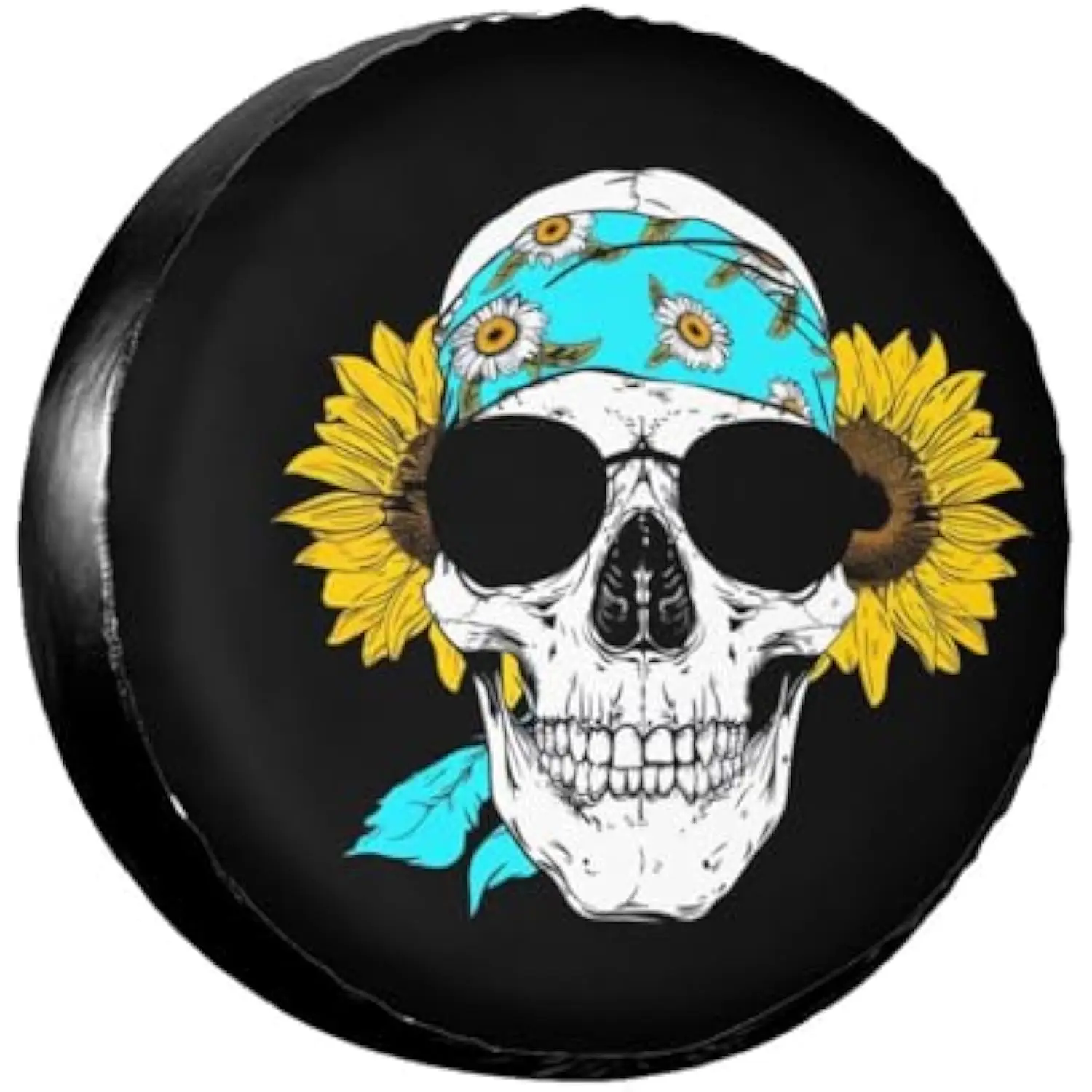 Skull Sunflower Spare Tire Cover Polyester Fiber Waterproof Universal Fit Camper RV Trailer SUV Truck Wheel Protector