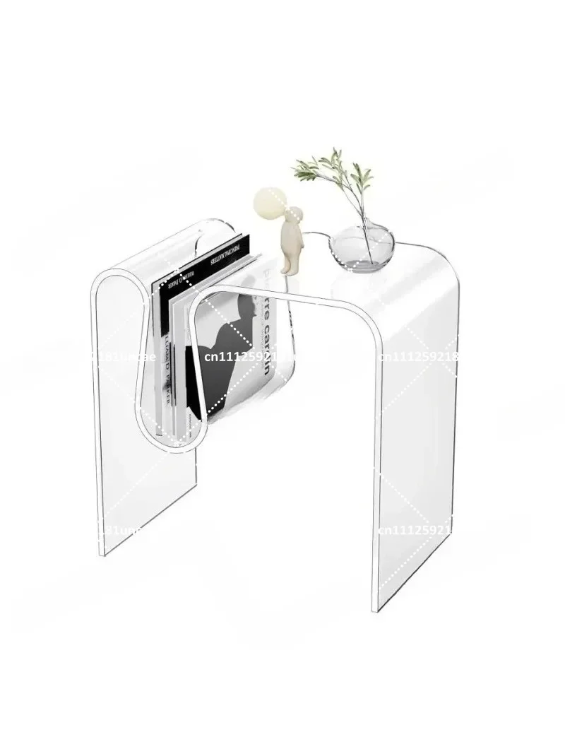Modern Minimalist Acrylic Side Table Warm Accent Small Coffee Table for Living Room Compact End Table Storage Organizer