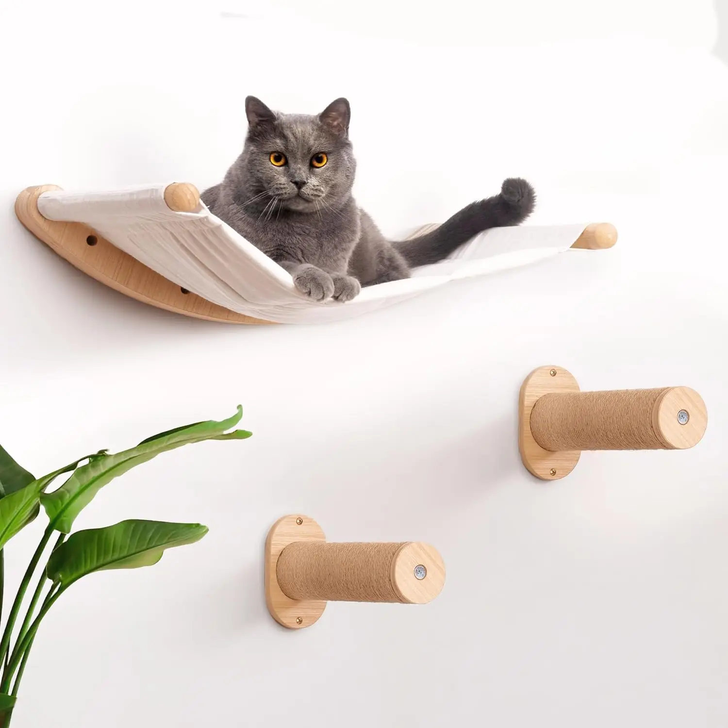 

Wall-Mounted Cat Hammock with Two Steps - Modern Shelf for Sleeping, Playing & Lounging - Indoor Furniture for Large Cats