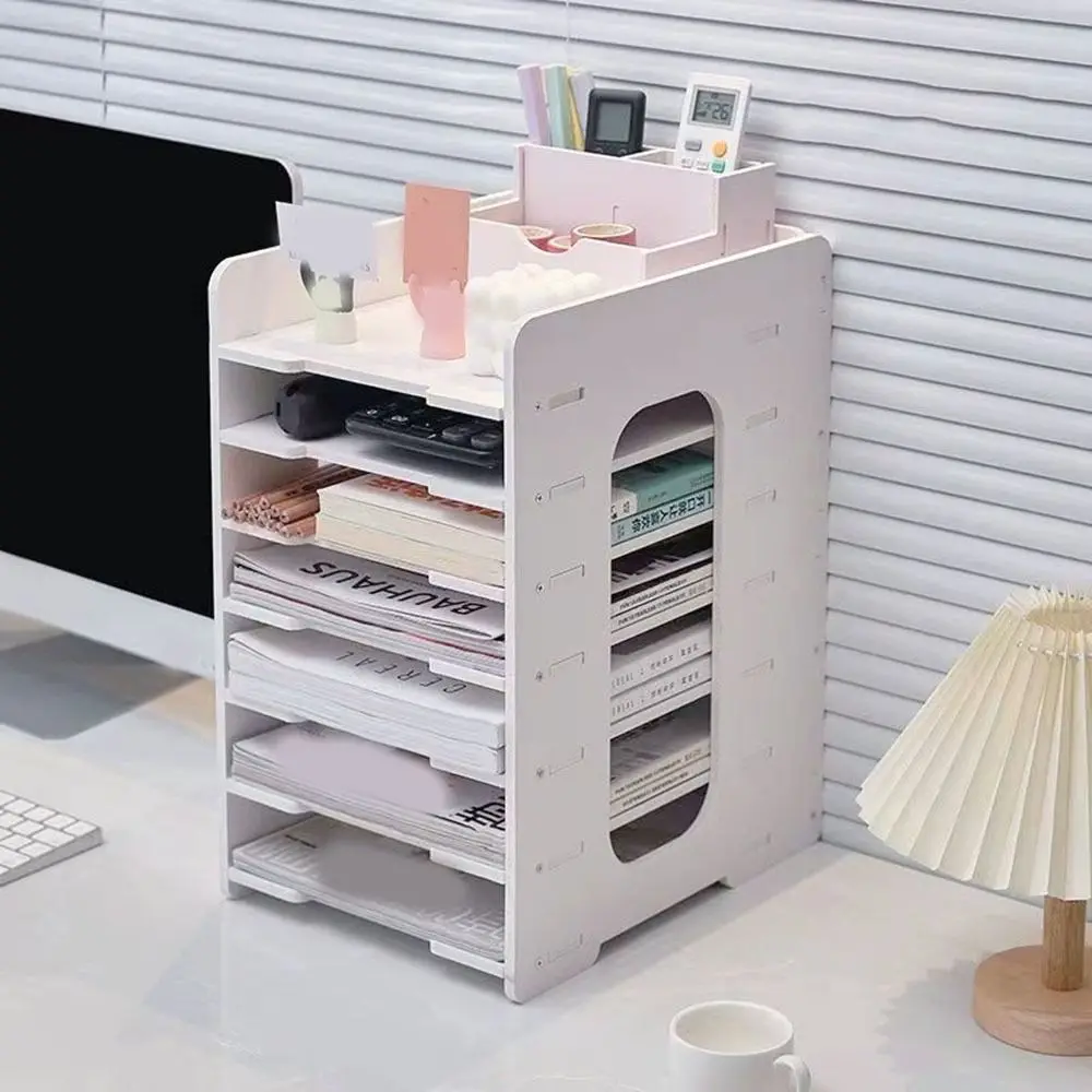 

Многослойная стойка для хранения файлов из ПВХ, экономия места, держатель для файлов большой емкости, простая сборка, настольная верхняя полка, принадлежности для учета