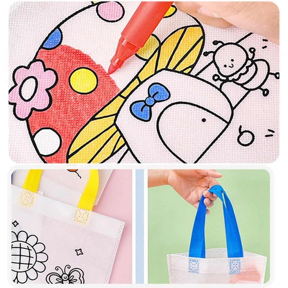 양면 그래피티 가방 부직포 컬러 DIY 페인팅 가방 여섯 색상 세척 가능한 수채화 펜 색칠용 가방