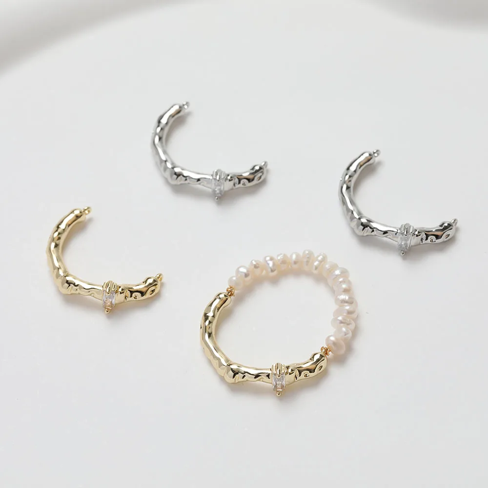 4PCS 14K Real Gold Plated Brass Color Retention Irregular Ring Circle DIY Material Accessories