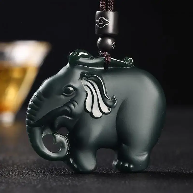 

Натуральный нефрит, зеленый нефрит, подвеска в виде слона, ожерелье для мужчин и женщин, сертифицированные ювелирные изделия, китайский нефрит Hetian, кулон, ожерелья со слоном