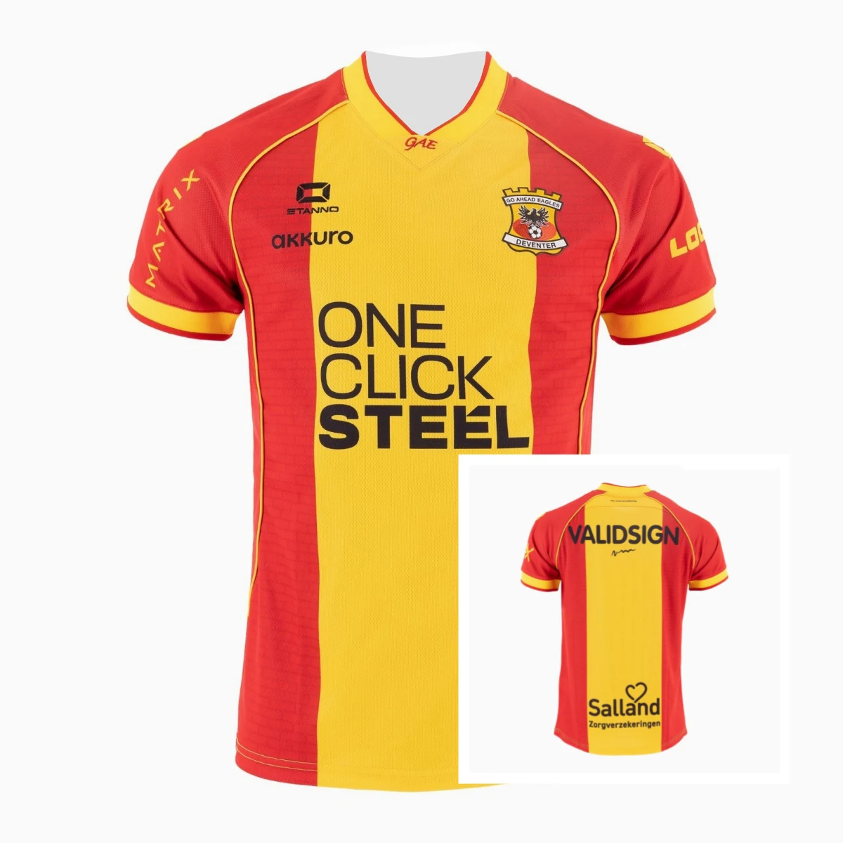 Go Ahead Eagles 2026 Jersey Red Yellow Vertical Striped V‑Neck Short Sleeve Breathable Soccer Shirt Fan Training Family Matching