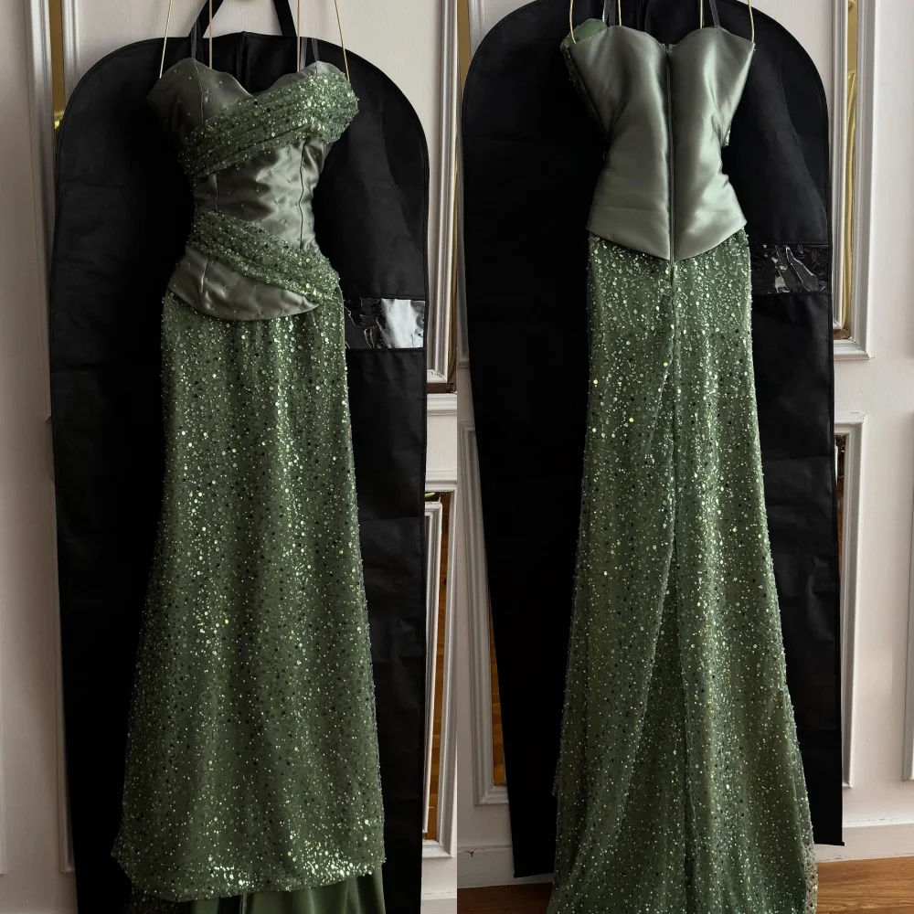 

Customized Charmeuse Sequined Women Luxury Evening Prom Mermaid Long Dresses Bespoke Occasion Sparkle Elegant Party High Quality