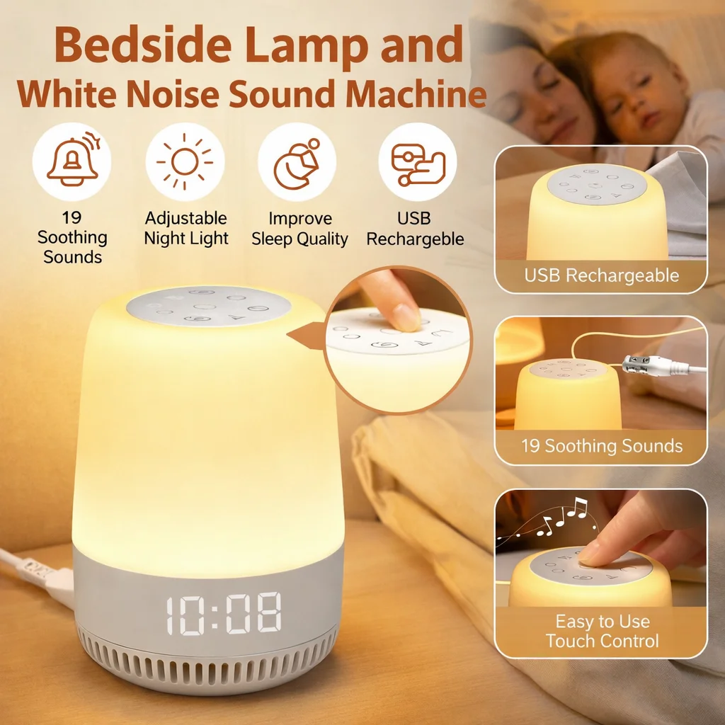 White Noise Machine for Sleeping with Night Light, Portable Sleep Sound Machine, 19 Soothing Sounds for Home Travel Relaxation