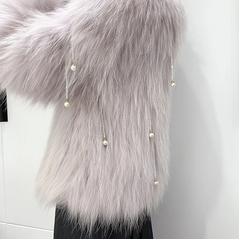 New raccoon hair braided fur short coat nailed pearl style