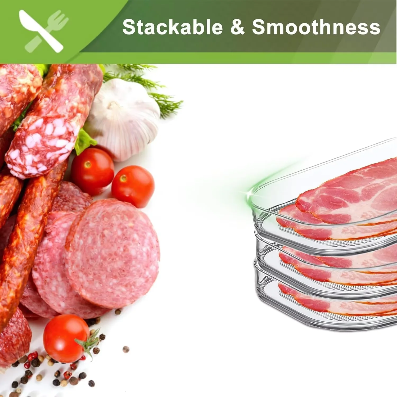 Meat Container for Fridge Bacon Lunch Meat Container for Refrigerator Meal Prep Containers Stackable Food Storage Boxes with Lid image 3