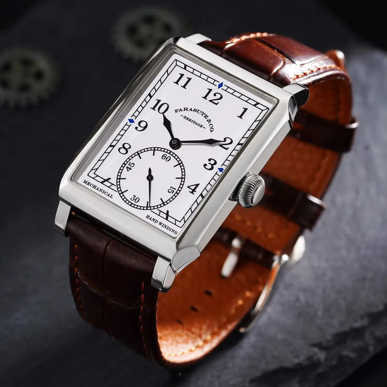 FARASUTE Men Automatic Watch 31mm Rectangle Mechanical Wristwatch Sapphire Mirror 50m Waterproof Hangzhou Mov. Small Second Dial