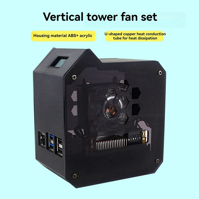 For Raspberry Pi 5 ABS Mini Tower Fan Kit JST 4 Pin Port Fan Kit With 0.96 Inch OLED Display Kit