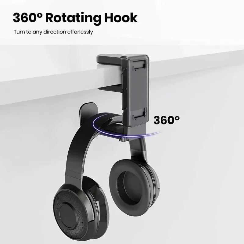 2In1 Gaming Headphone Stand 360 Rotating Gaming Controller Holder Adjustable Desk Edge Hook For Bose Sony Airpods Max X-box - view 3