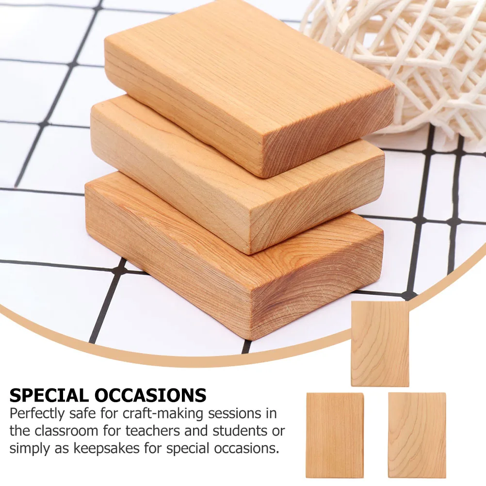 3pcs Rectangular Block Unfinished Solid Wood Craft Material For Diy Painting Carving Sculpture Handicraft Wood Craft Accessory