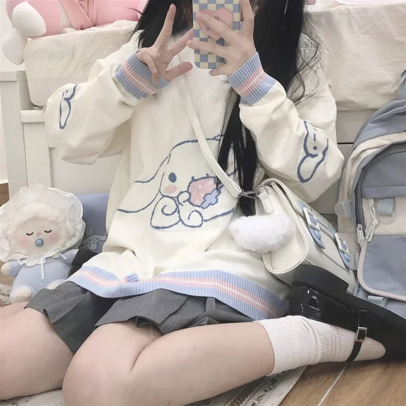 Sanrio Cinnamoroll maglione autunno inverno Y2k cartone animato giapponese Anime College Style adorabile Pullover manica lunga lavorato a maglia Top