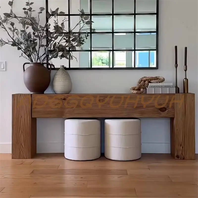 

YFY medieval wabi-sabi wind solid wood entrance table retro log strip table B & B hotel living room against the wall strip table