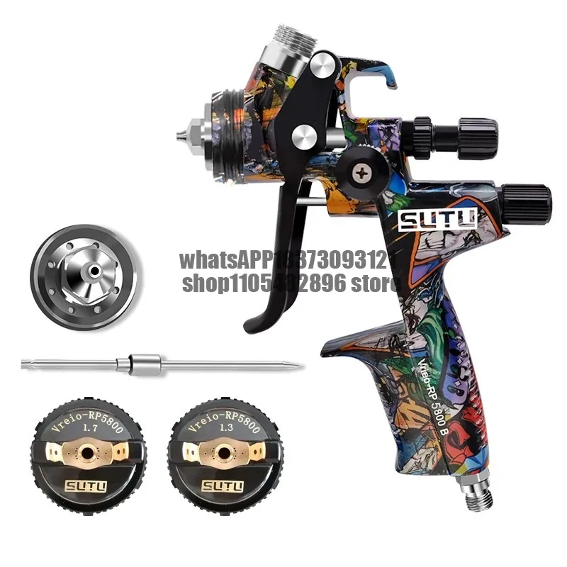 SUTU 5800 Pneumatic Spray Gun, 1.3/1.7mm Set, 600ml Pot, for Car & Furniture Painting, Uniform Atomization