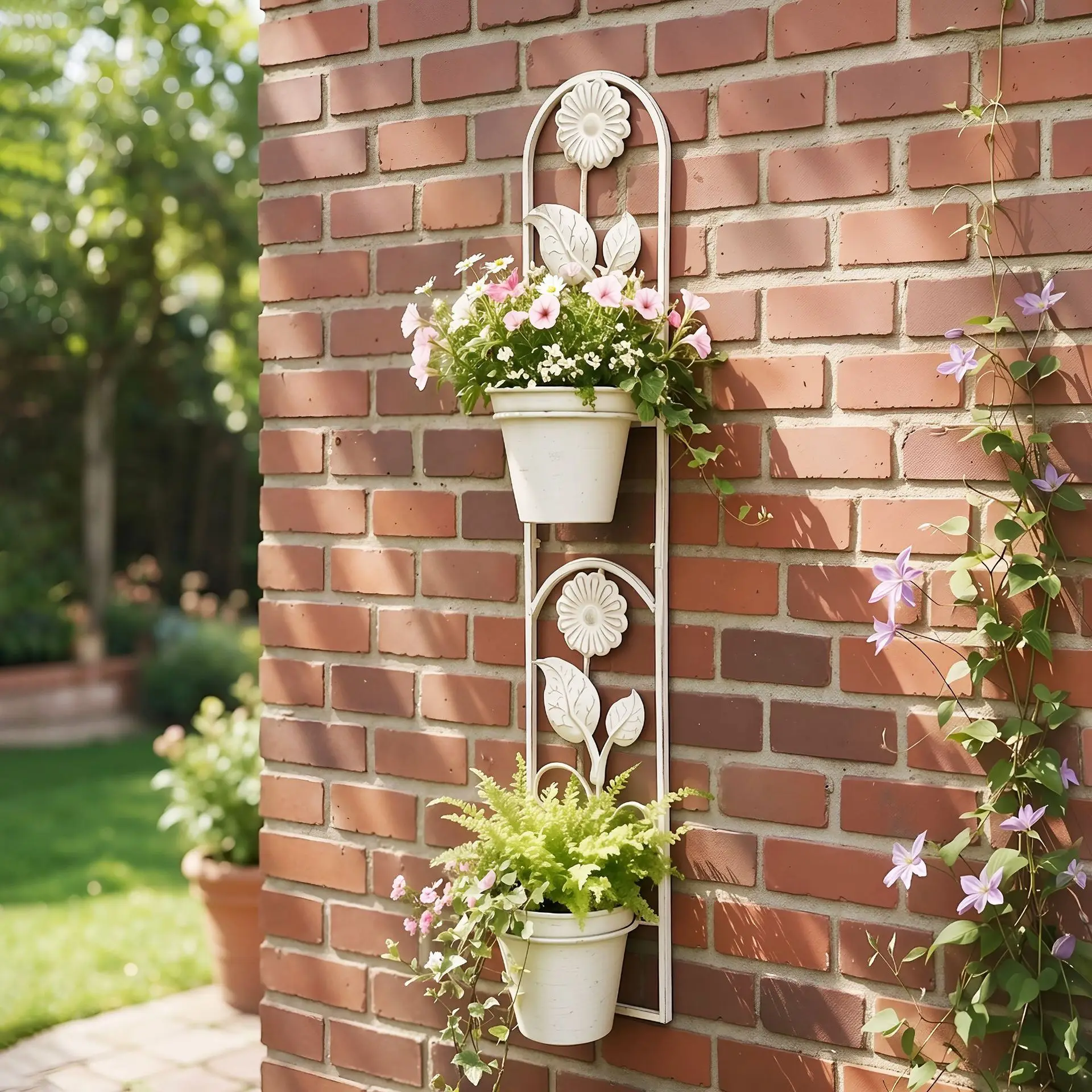 Temu cross-border wrought iron balcony wall-mounted flower stand, pastoral wrought iron plant stand, indoor flower stand wall