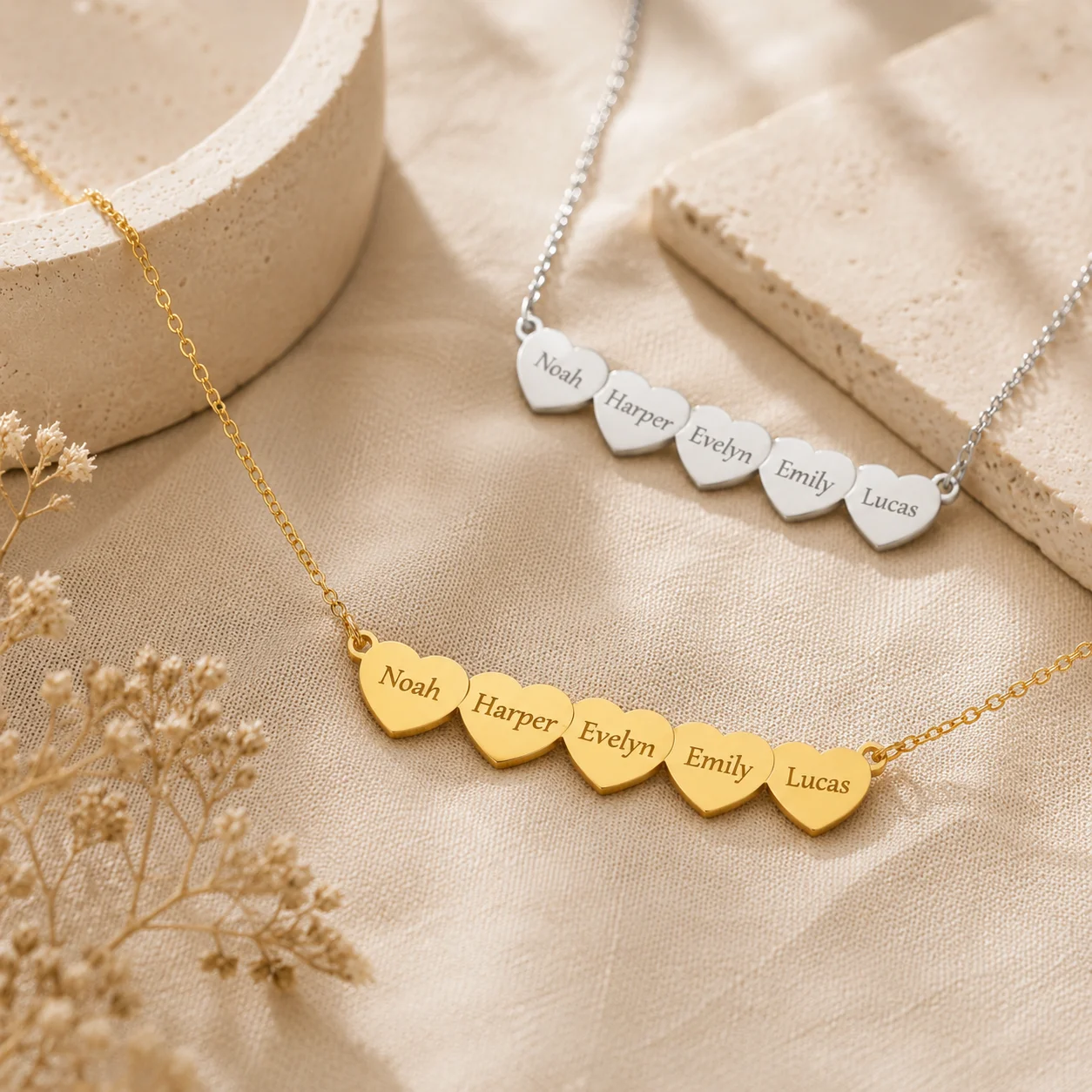 

Custom Name Heart Necklace Stainless Steel Personalized Multiple Heart Pendant Gift for Mom Women