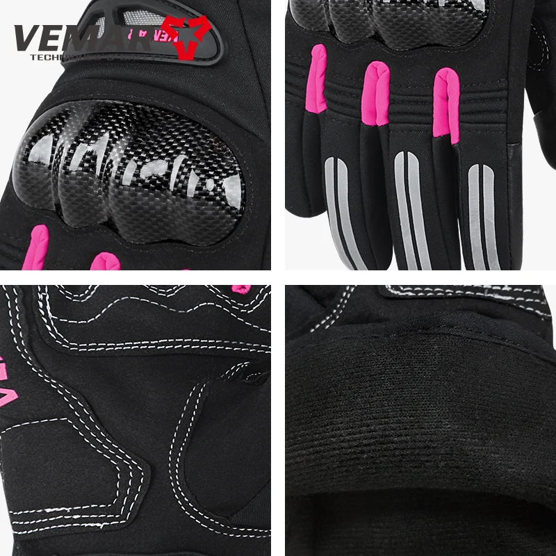 VEMAR Women Cold Weather Motorcycle Gloves, Lady Pink Winter Warm Windproof Waterproof Motorbike Gloves with Anti-Slip Palm view 5