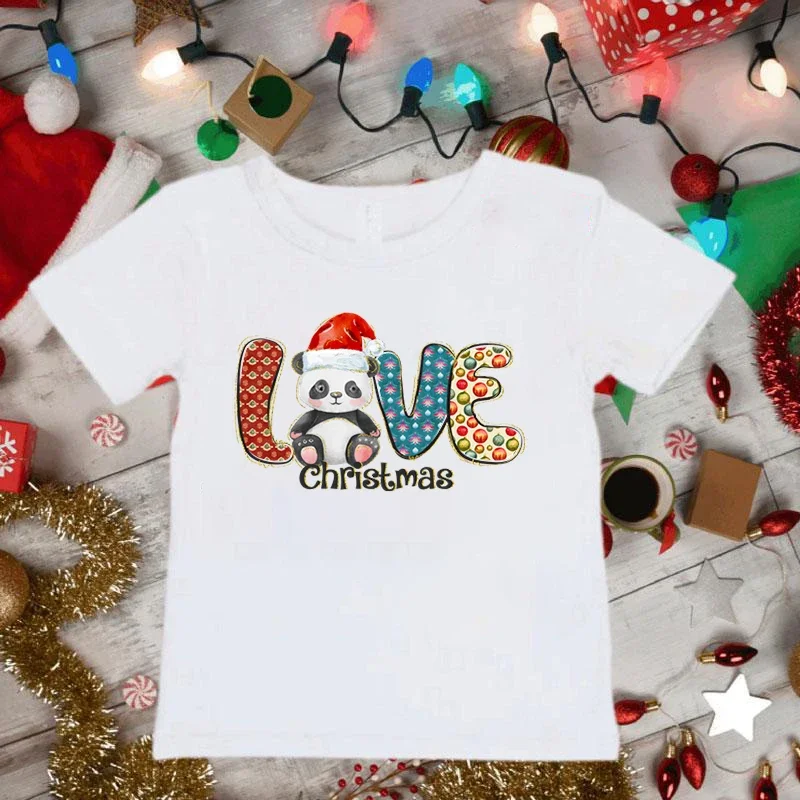 Bulldog Lights Children's T-Shirt Merry Christmas Tee Shirts Cartoon Animal Kawaii Clothes Girls Boys Christmas Tops