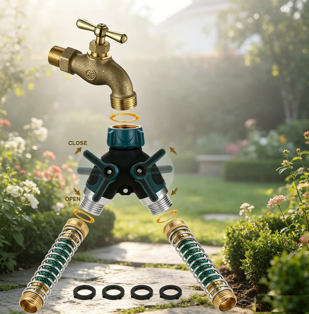 3pcs/1 set 2 Way Garden Water Hose Splitter 3/4