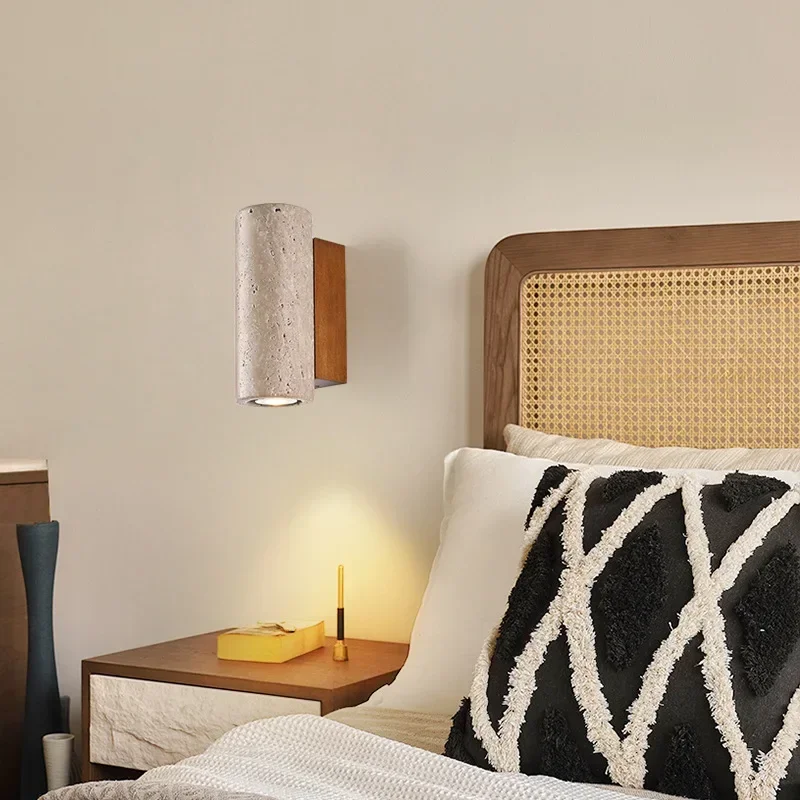 Yellow cave stone retro walnut color bedroom bedside lamp, living room TV background wall decorative lamp