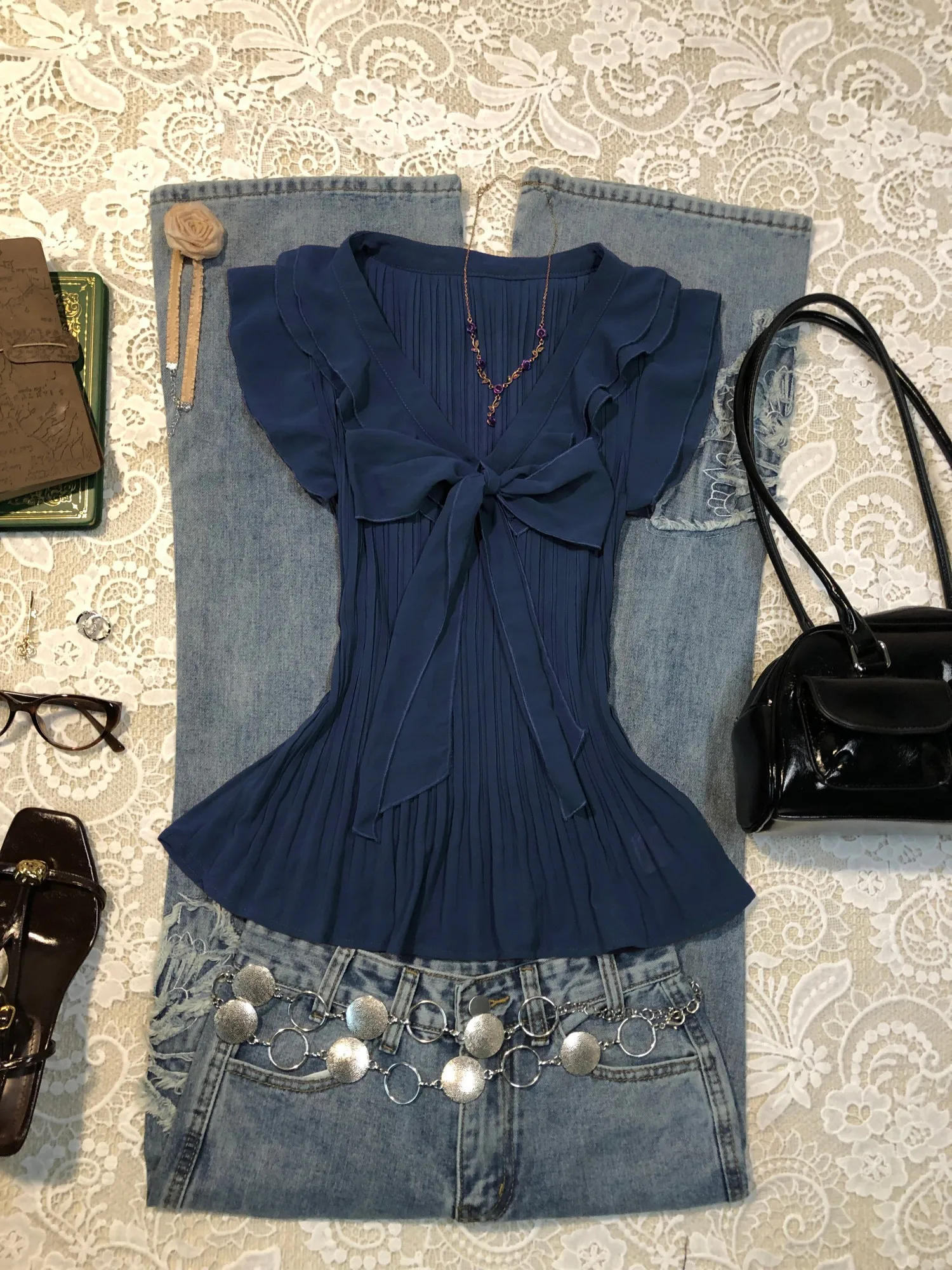 

een Chiffon irt Women's Summer Vintage Sli White Enhancing Small Top Xiaodong Pear Original Design Commute Sle Slim...