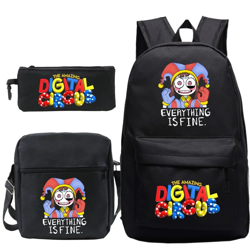 Anime The Amazing Digital Circus School Bag para meninas e meninos, Pomni Crianças Bookbag, Bolsa de Ombro, Lápis Bag Set, Bolsa de Escola de Estudantes