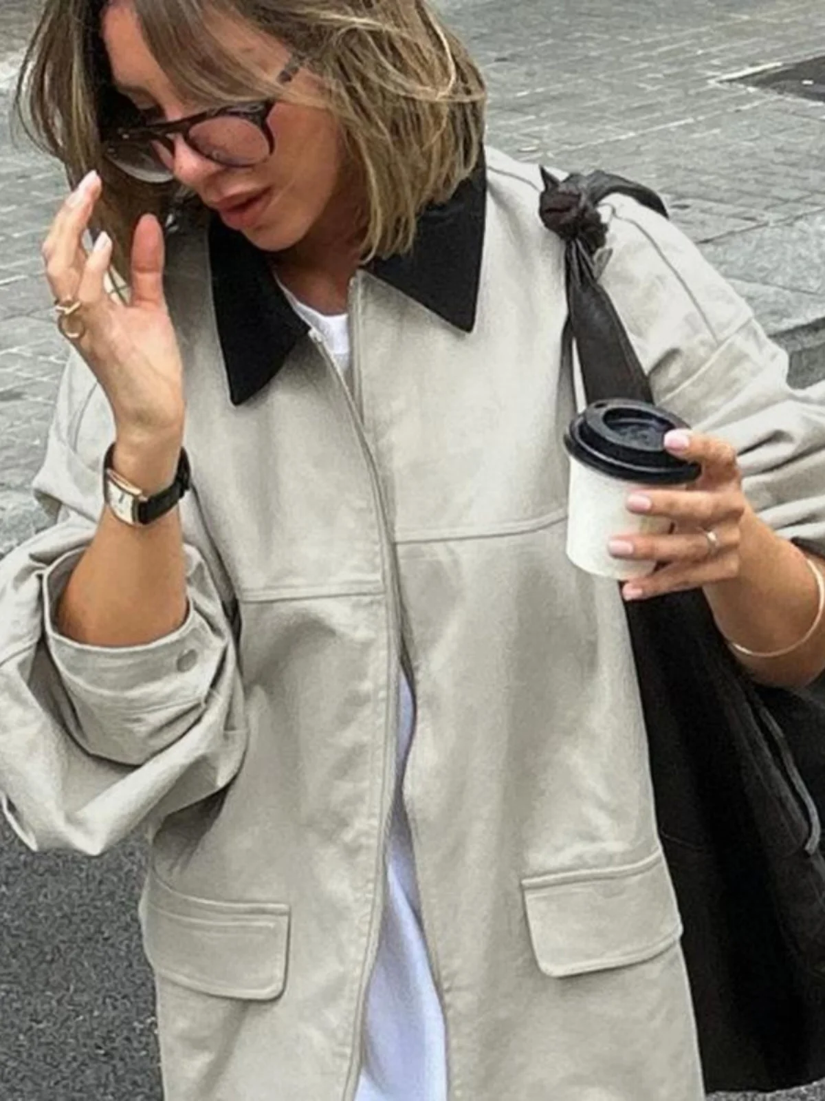 

Свободное длинное женское модное универсальное пальто с откидным воротником Sve Jaet, весна 20л.