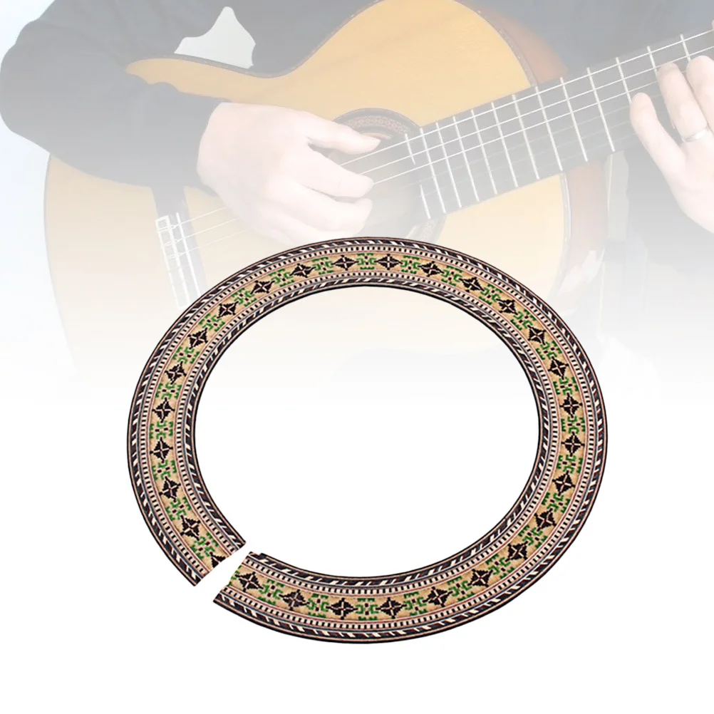 

Curved Wooden Guitar Rosette Inlay Strips 92mm Easy Apply Remove Guitar Sound Hole Decals Vibrant Colors Sound Hole Decal