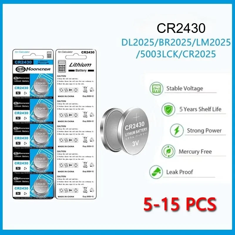 

5/10/15/20pcs CR2430 3V Lithium Battery DL2430 BL2430 Buttton Coin Cells Batteries for Car Remote Control Motherboard Watch