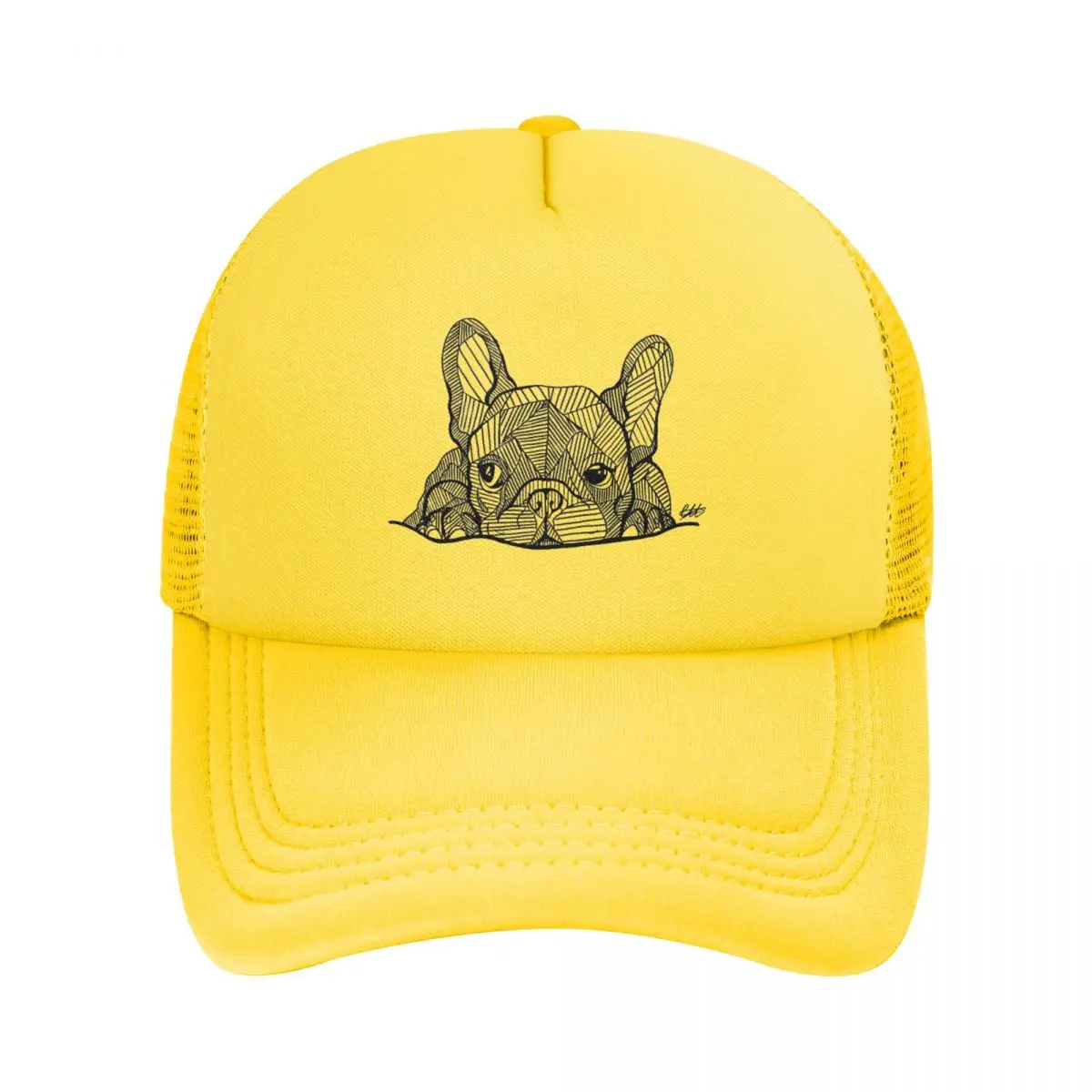 French Bulldog Puppy Trucker Hat Unisex Fitted Frenchie Dog Dad Hat Sun Hat Racing Cap Adjustable Polyester Mesh Baseball Cap