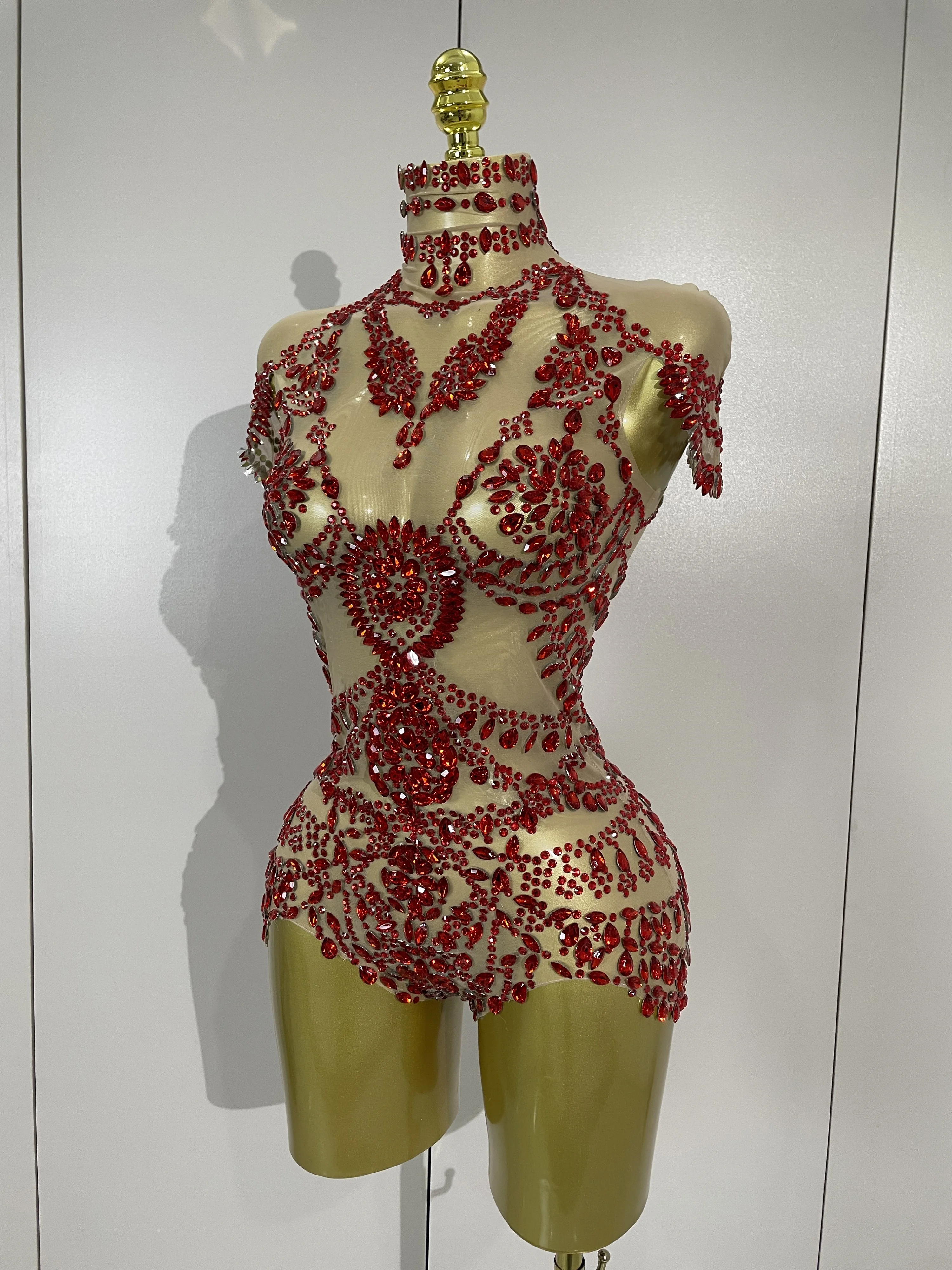 New Sexy Stage Costume Luxury Rhinestones See-Through Sheath Bodysuits Evening Party Nightclub Singer Dancer Performance Wear