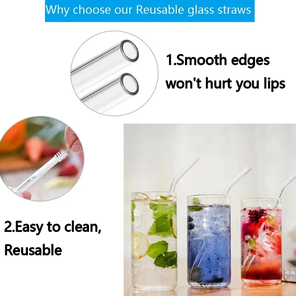 1/2/4/8/10Pcs Reusable Drinking Straw Glass Straws Eco-friendly High Borosilicate Glass Straw Glass Tube Party Bar Drinkware