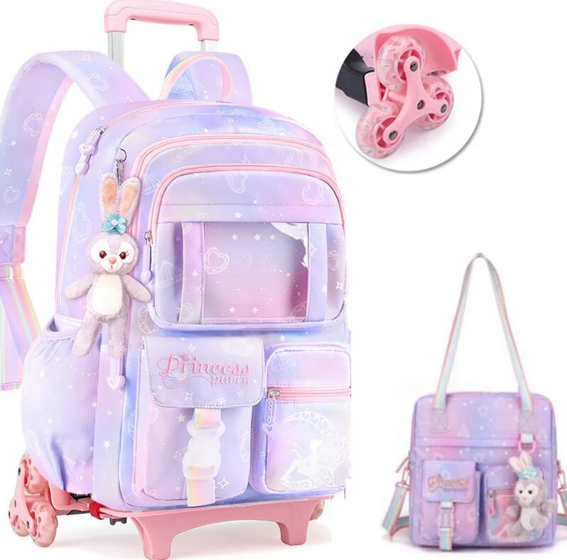 Conjunto de mochila escolar con ruedas para niños, bolsa de almuerzo para niñas, bolsas escolares con ruedas, Juego de bolsas con ruedas para niñas