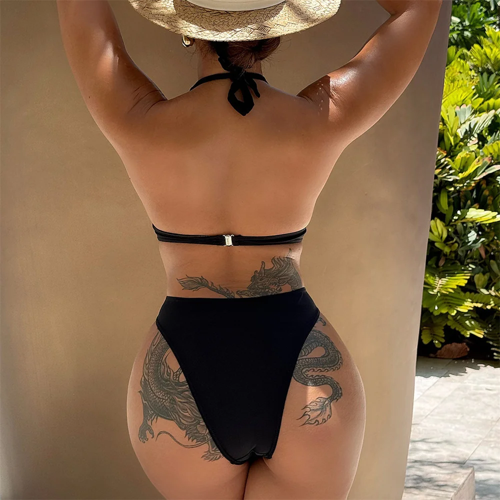 검은 붕대 비키니 속이 빈 극단적 인 등받이 수영복 Monokini 휴가 수영복 여성 홀터 비치 복장 섹시한 비키니 세트