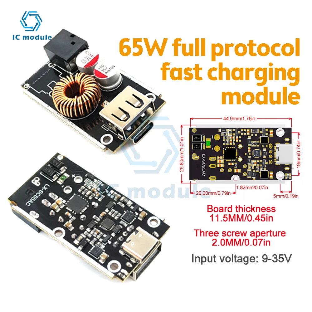 DC 9V-35V 65W pełny protokół mobilny moduł szybkie ładowanie telefonu obsługuje moduł ładowarki QC4.0 PD2.0/3.0/PPS