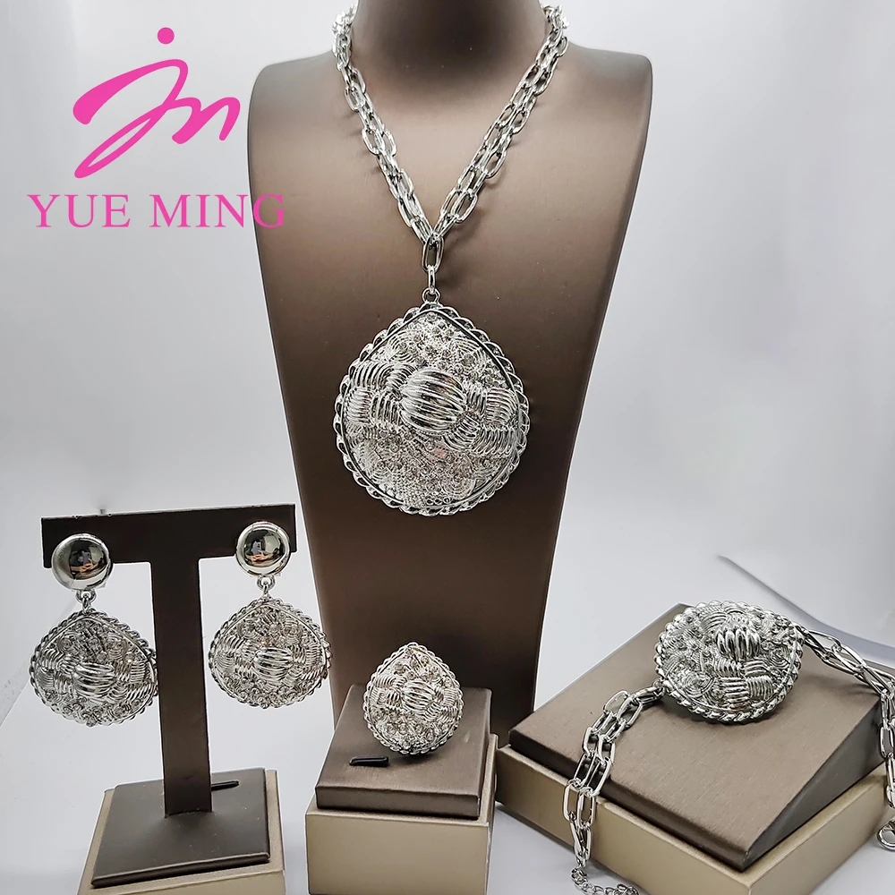 4pcs Jewelry Sets for Wome Big Pendant Fashion Bridal Gold Color High Quality Necklace Earrings Bracelet Ring Party Jewellery