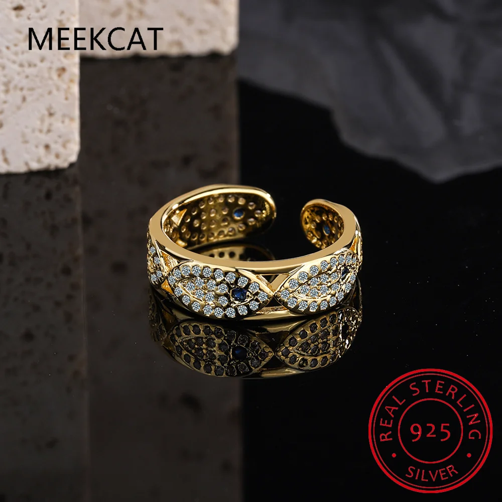 

Moissanite 18k Gold Plated Diamond Blue Lucky Eyes Ring For Women S925 Sterling Silver Engagement Wedding Fine Jewelry