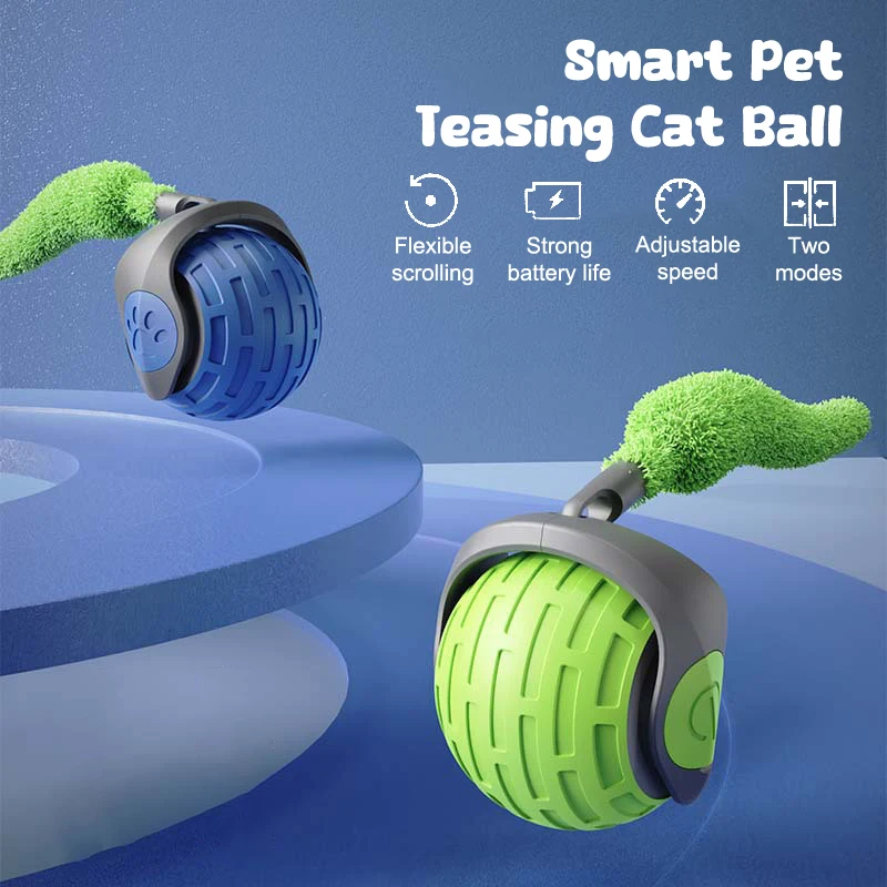 Cat Interactive Ball Toy Automatic Electric Roller Ball Fake Tail Rechargeable Smart Pet Toy Dog Cat Training Mimics Mouse