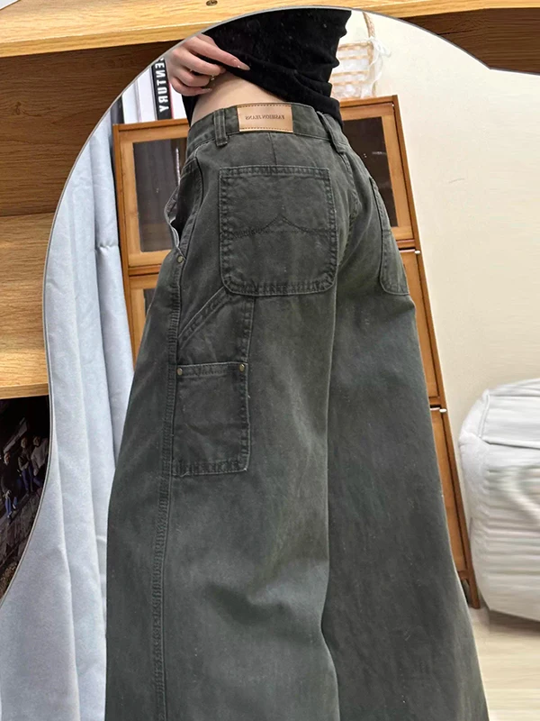 

Джинсы с высокой талией и прямыми штанинами, женские рабочие джинсовые брюки, осенние повседневные драпированные брюки с широкими штанинами, джинсы с эффектом утяжки живота, повседневные джинсы