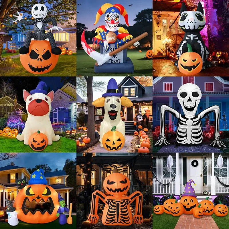 6ft Halloween Inflatable Clown Monster with Pumpkin LED Light Outdoor Yard Decoration Air Blow Up Figure for Party Venue Prop
